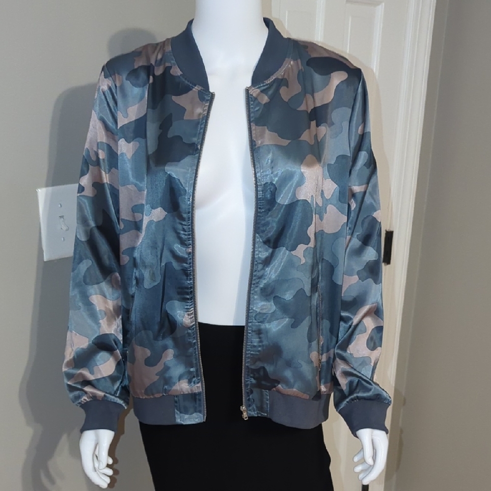 h.i.p. Blue and Tan Camouflage Bomber Jacket
